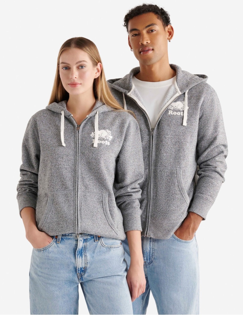 Roots Organic Original Unisex Full Zip Hoodie in Salt and Pepper W2420 Sz M